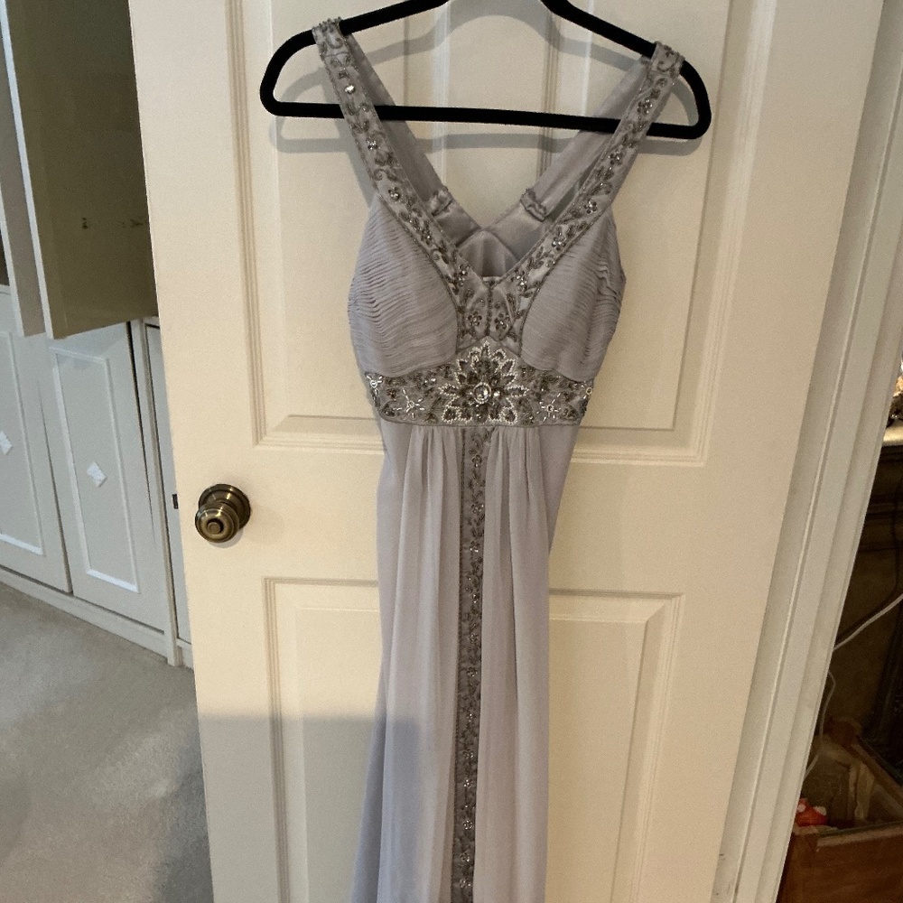 Sue Wong Embellished V-Neck Gown, size 0, gray